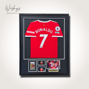 Framed Cristiano Ronaldo Signed Man Utd Jersey and Trading Card