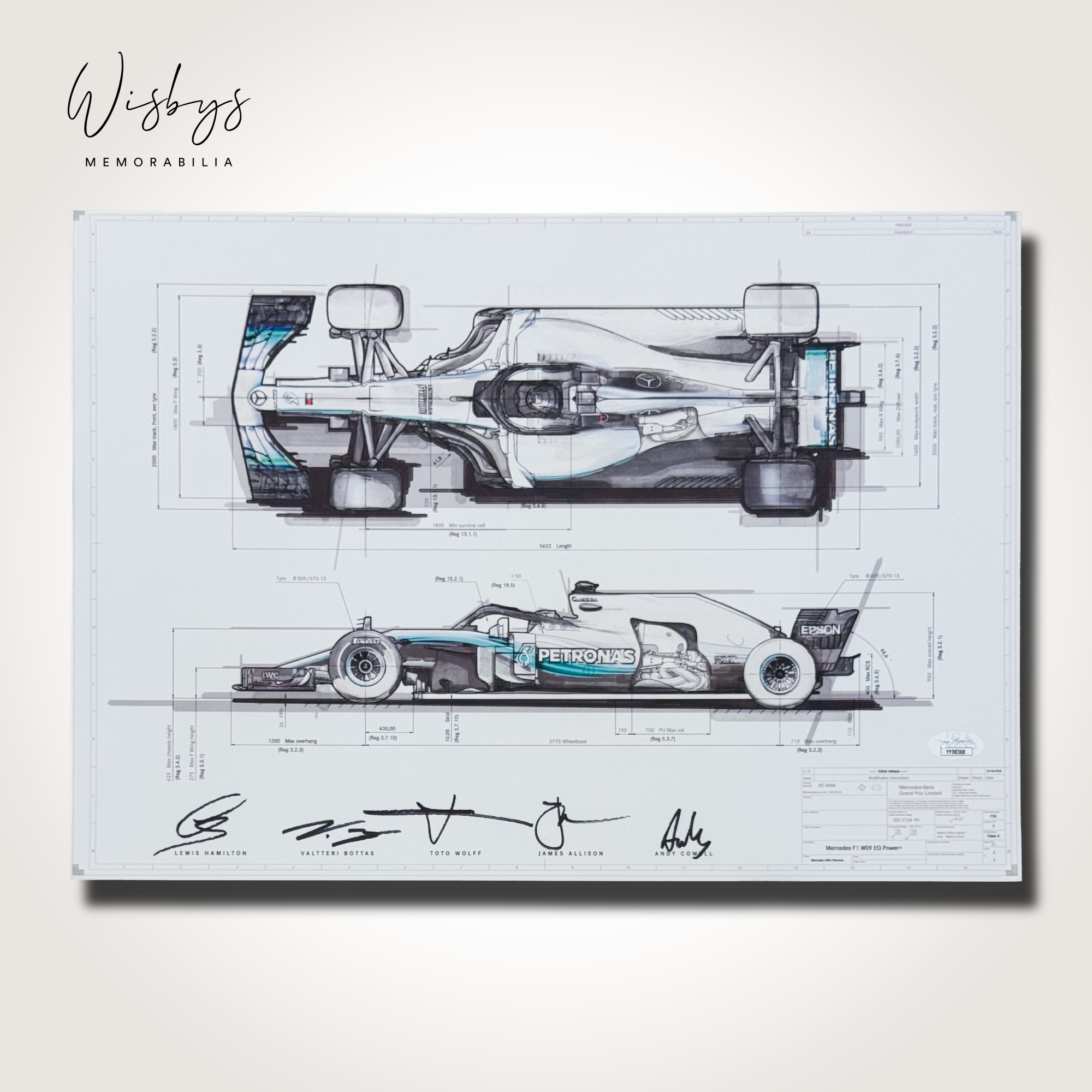 Mercedes W09 Multi-Signed Technical Drawing