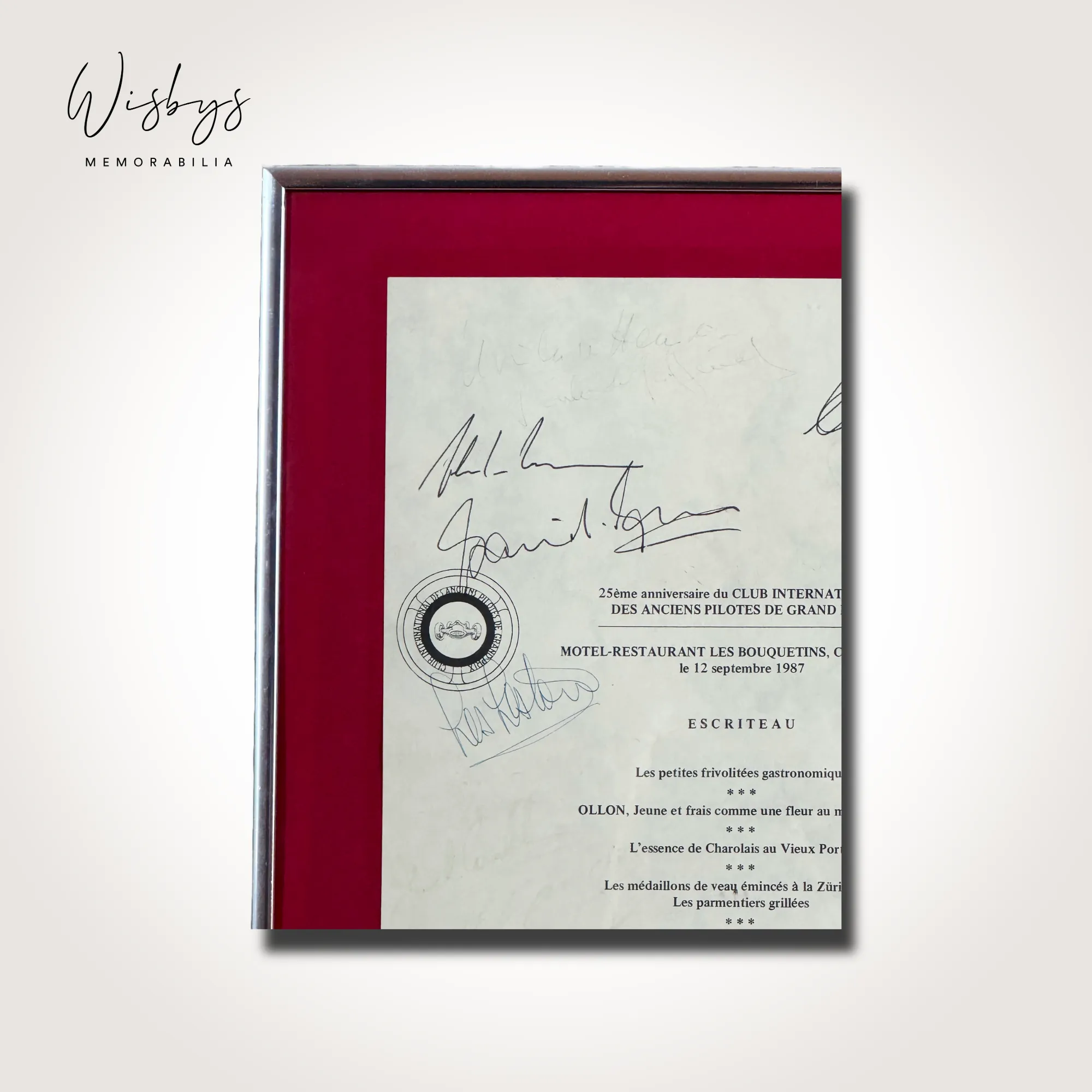 25th Anniversary Grand Prix Drivers Menu - 22 Signatures Including Fangio, Shelby and more, view 3